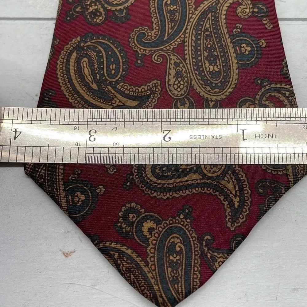 Vintage Mario Valentino Silk Ties For Mens Maroon Midnight Blue Paisley Print US